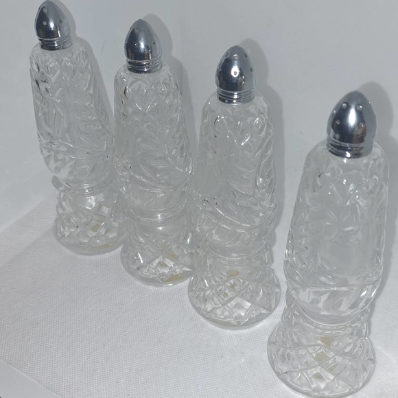 BEAUTIFUL Made in Germany Crystal 7" Tall 4 Salt & Pepper Shakers Etched Rose - Picture 7 of 9